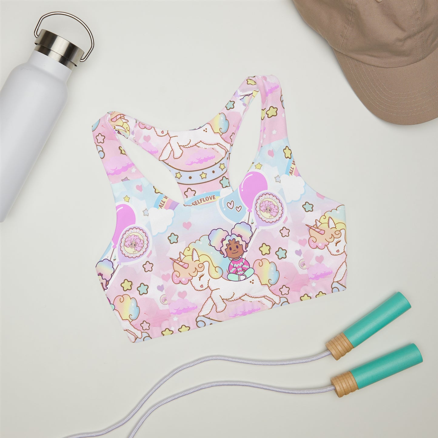 lulove the unicorn Girls' Double Lined Seamless Sports Bra (AOP) health