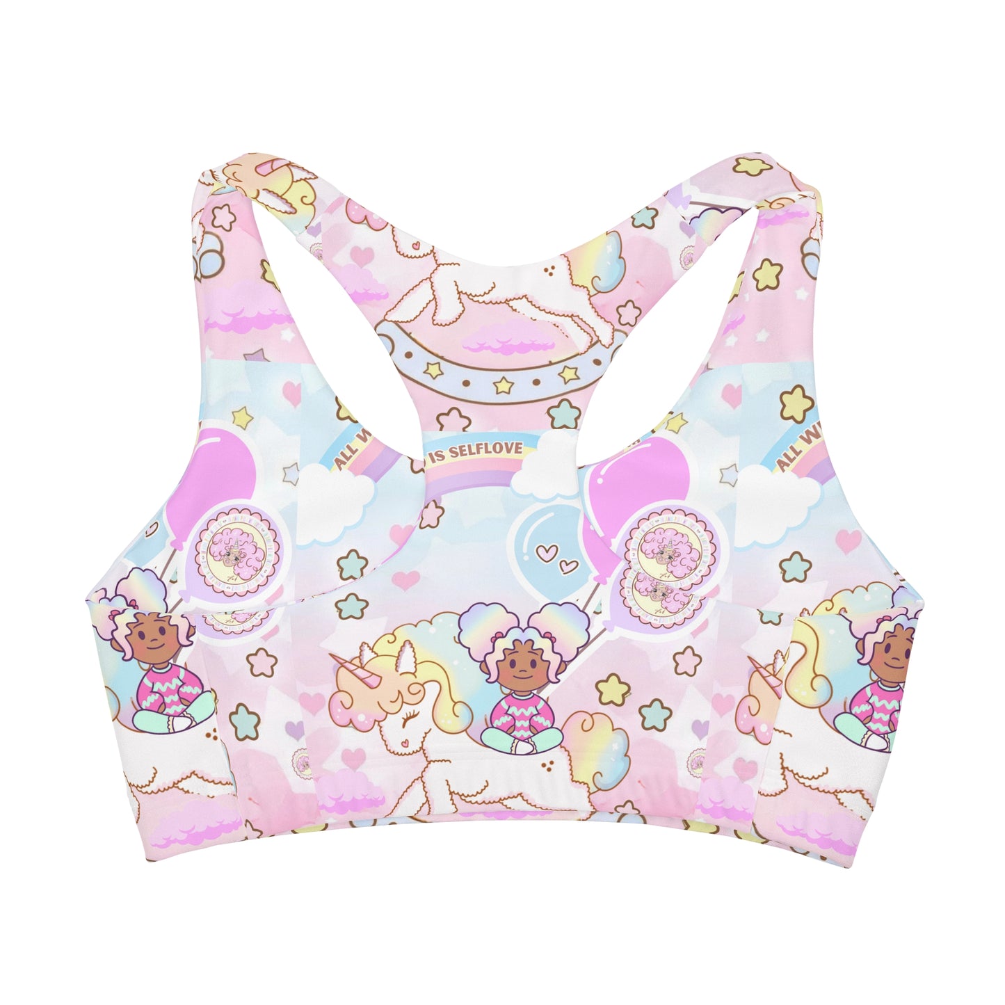 lulove the unicorn Girls' Double Lined Seamless Sports Bra (AOP) health