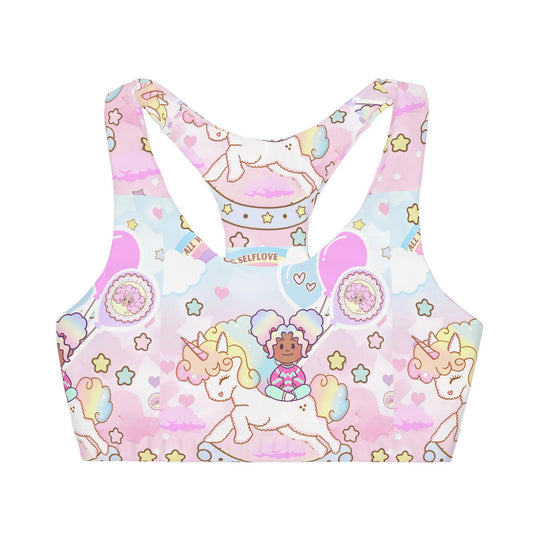 lulove the unicorn Girls' Double Lined Seamless Sports Bra (AOP) health