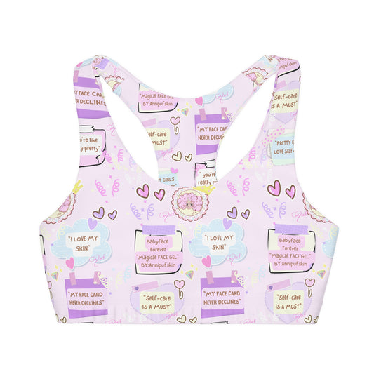 self love Girls' Double Lined Seamless Sports Bra (AOP) wealth